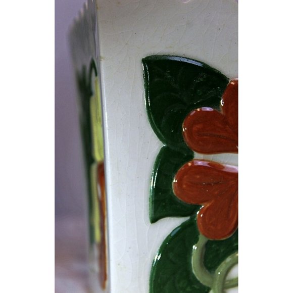 Vtg 1967 Hand Painted Ceramic Canister 6 pc Set Scalloped Edge Bird Fruit Flower - Picture 15 of 15